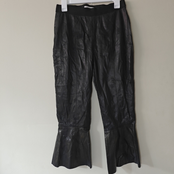 Bailey 44 Medium Black Faux Leather Metallic Crop Flare Hem Lupine Capri Pants - Picture 9 of 14